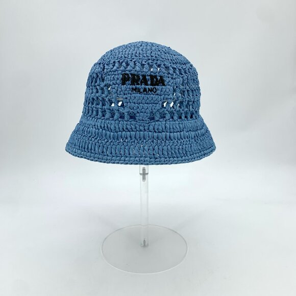 H17889 Prada blue logo letter woven hollow bucket hat hat circumference 59cm hat main image 4